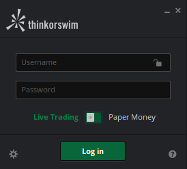 Incresa usuario y contraseña y elige Paper Money para empezar a usar la versión demo de Thinkorswim